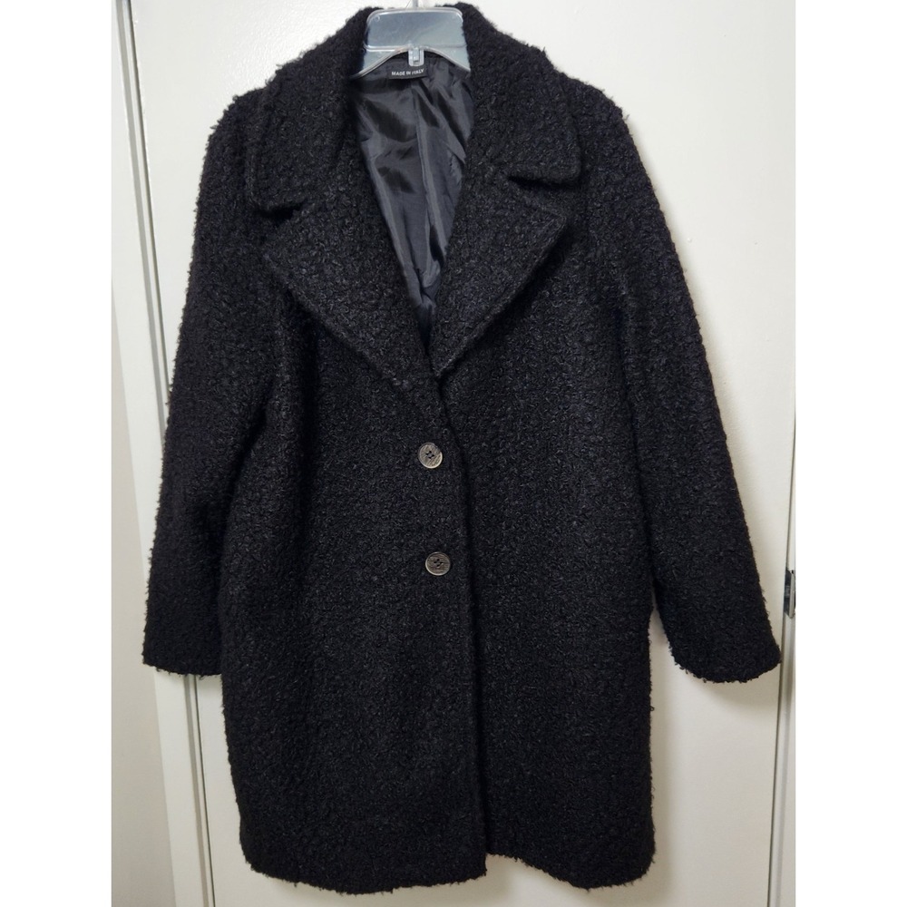 Women's Black Teddy Coat Jacket Sherpa Made in Italy XL 18 Lined Pockets Buttons